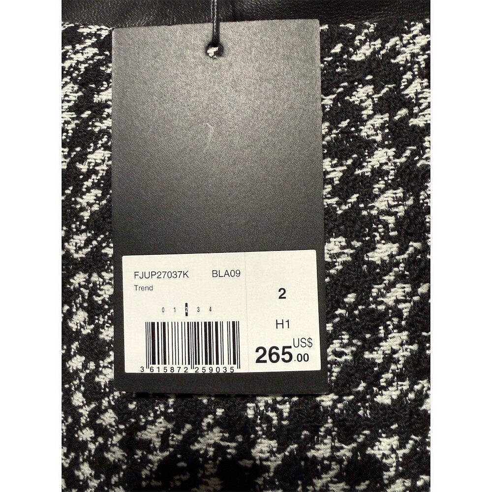 $265 The Kooples Skirt Womens Size 6 Black White Check Tweed Mini Leather - Picture 5 of 7